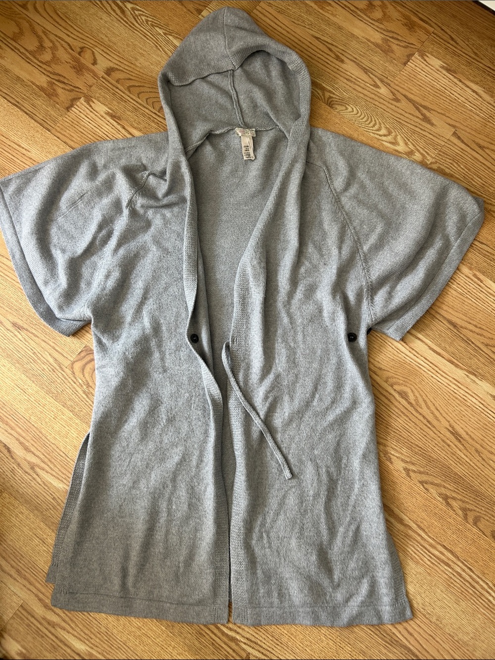 Free People Light Gray Hooded Knit Sweater Cardigan